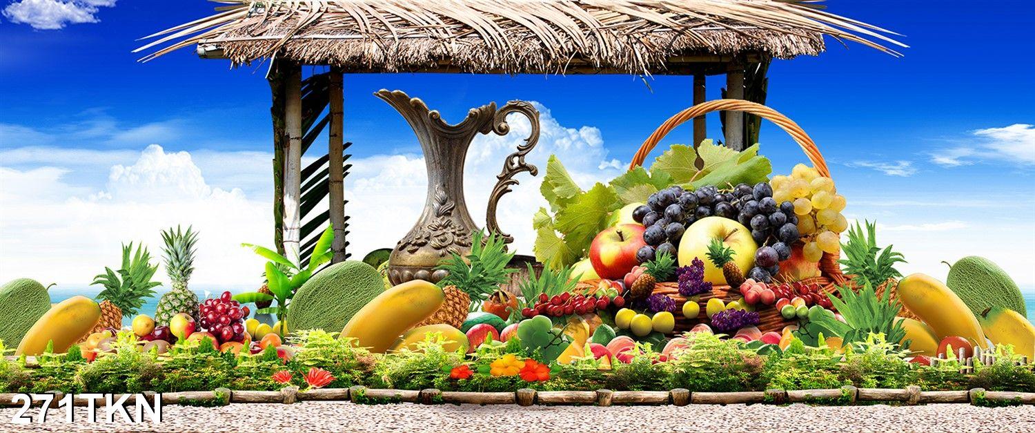 TRANH DÁN TƯỜNG 3D RAU, CỦ, QUẢ PHÒNG BẾP 271TKN - TRANH DÁN TƯỜNG PHÒNG ĂN KHỔ NGANG