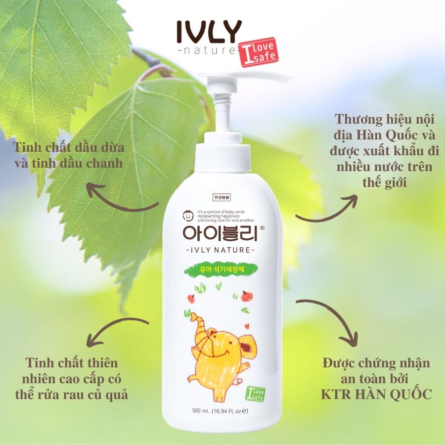 Nước rửa bình sữa và bát đĩa dạng gel IVLY NATURE chiết xuất hoàn toàn từ thiên nhiên nhập khẩu Hàn Quốc 500ml ivly002