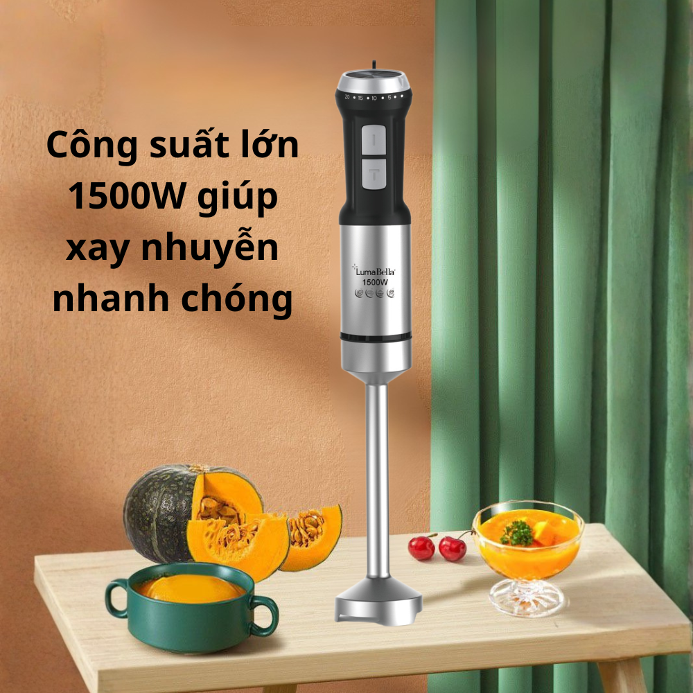 Máy xay cầm tay đa năng Lumabella LB-52020 công suất 1500W, lưỡi dao sắc bén xay nhuyễn mọi thực phẩm - HÀNG CHÍNH HÃNG