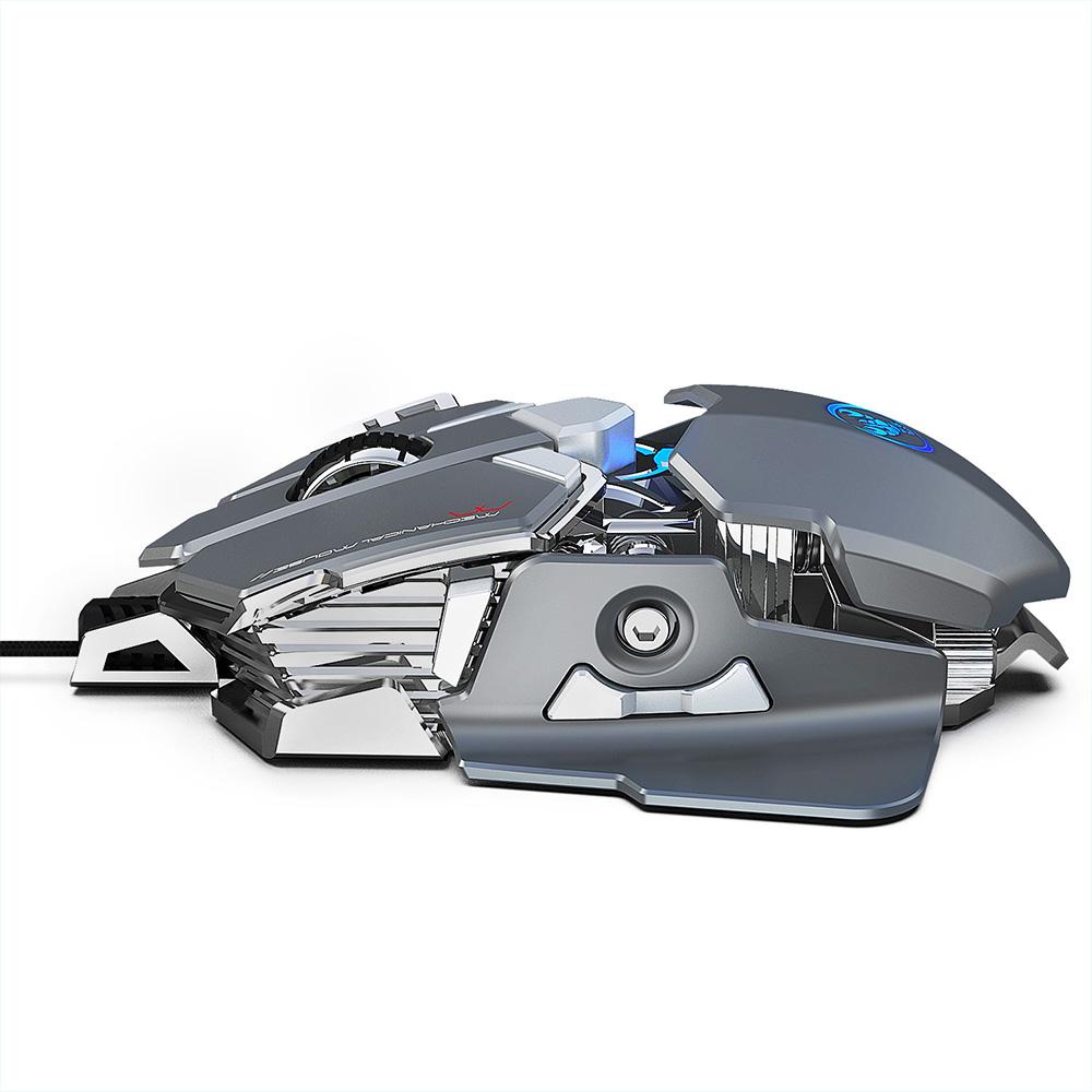 HXSJ J600 Wired Gaming Mouse Nine-key Macro Programming Mouse with Six Adjustable DPI Colorful RGB Light Effect Grey