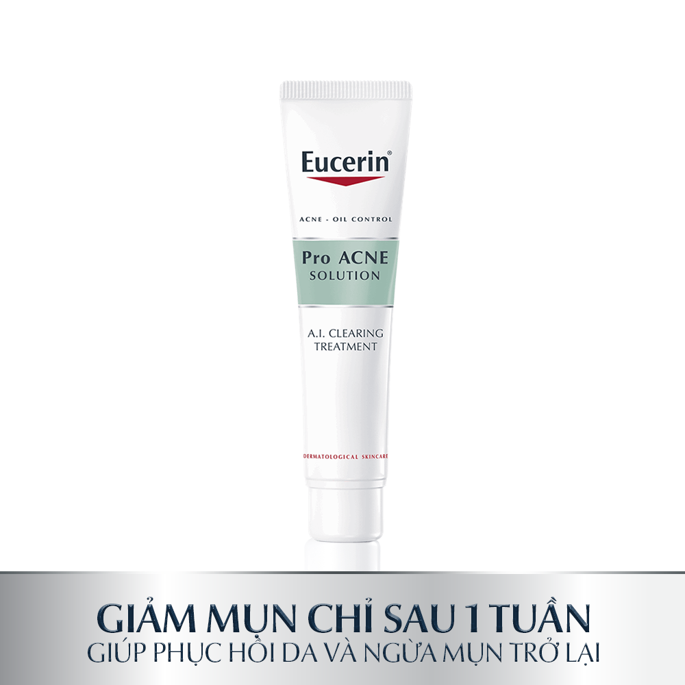 Combo Tinh Chất Pro Acne Giảm Mụn Viêm, Mờ Vết Thâm Eucerin AI Clearing Treatment 40ml + Gel Rửa Mặt Cleansing Gel 200ml