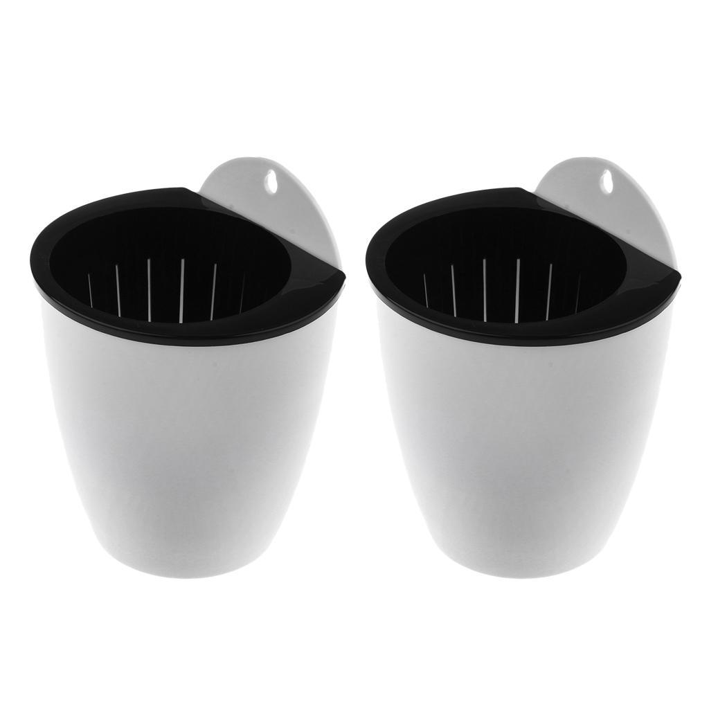 2pcs Garden Self Watering Plant Flower Pot Wall Hanging Planter L white