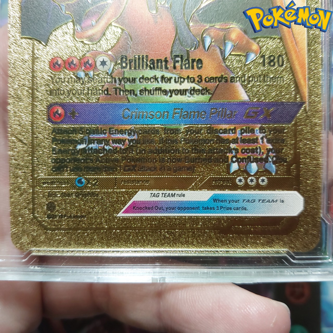 Charizard &amp; Braixen GX thẻ pokemon nhôm mạ vàng gia đình khủng long lửa Tặng kèm bảo vệ thẻ 1459 d24 1-32