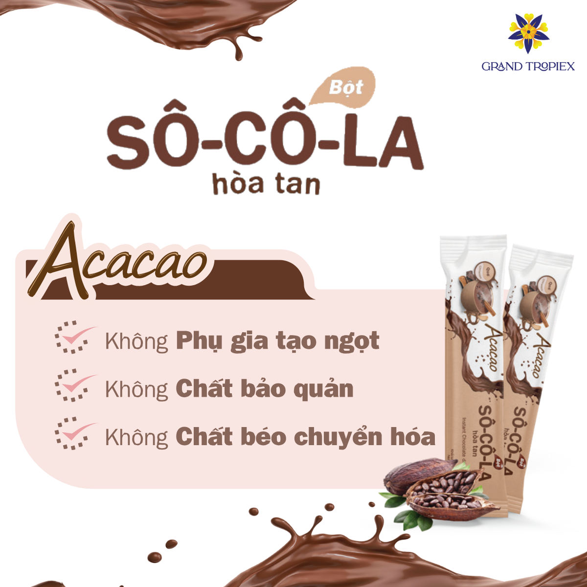 Bột socola Acacao hòa tan uống liền dinh dưỡng, nạp chất dinh dưỡng cần thiết, kháng khuẩn - Hộp 286g