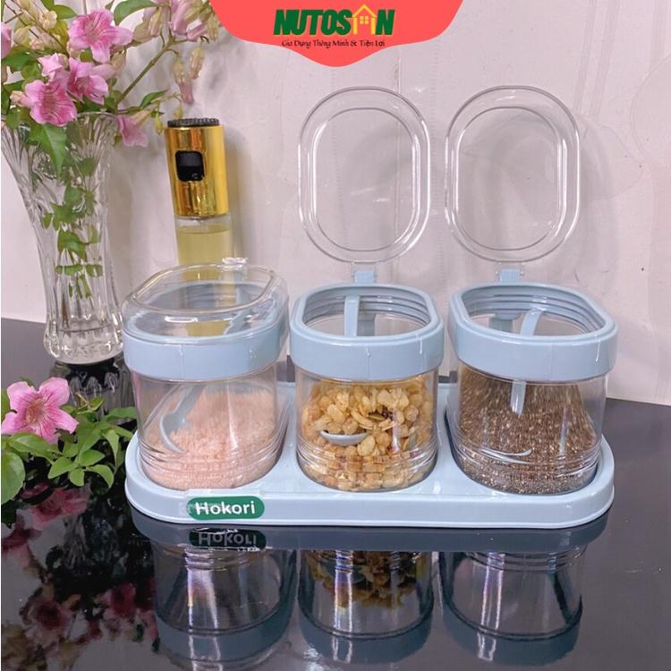 Bộ 3 Hũ Đựng Gia Vị Việt Nhật HOKORI Cao Cấp, Hũ Đựng Gia Vị Đẹp Có Kèm Thìa Tiện Lợi_Nutosan