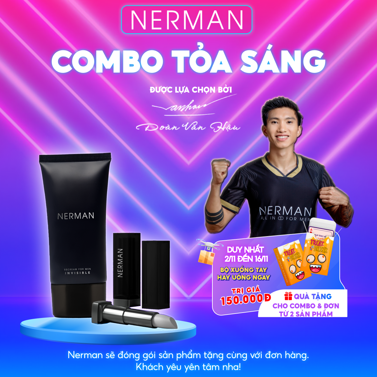 Combo tỏa sáng - Kem che khuyết điểm, chống nắng Invisible 50g & Son dưỡng ẩm, ngừa thâm Men in Black cho nam 4g