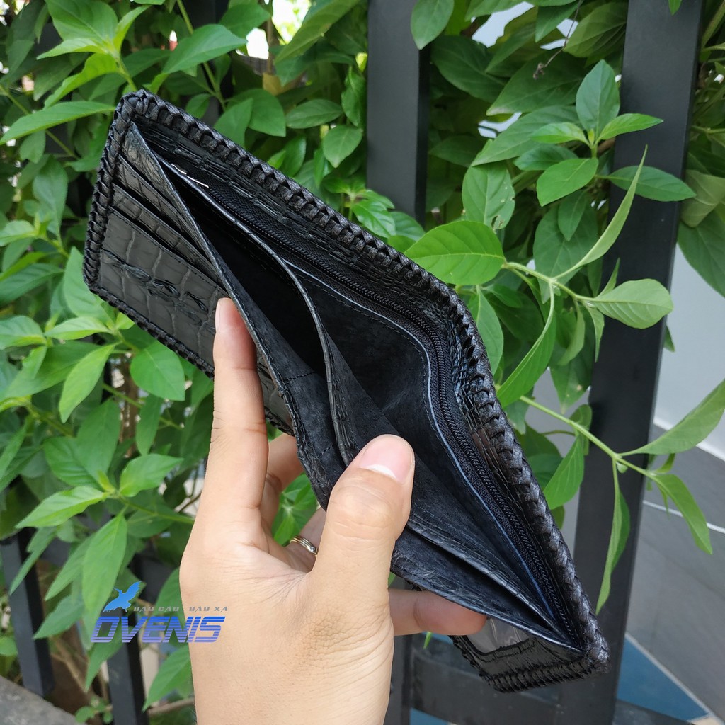 Ví Da Cá Sấu 2 Mặt Đan Viền