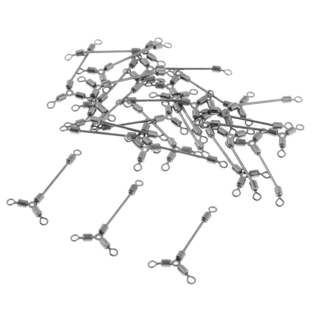 50pcs 3 Way Fishing Swivels Snaps Long Leg O-shape Rolling Swivels Fishing Tackle