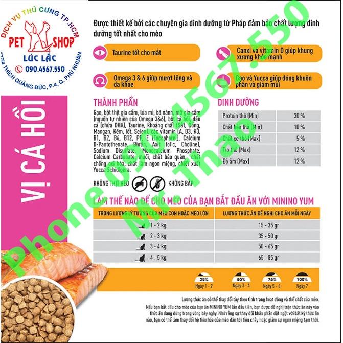 [3KG] Thức ăn cho mèo Minino Yum Salmon - Thức Ăn cho Mèo Vị Cá Hồi 3KG