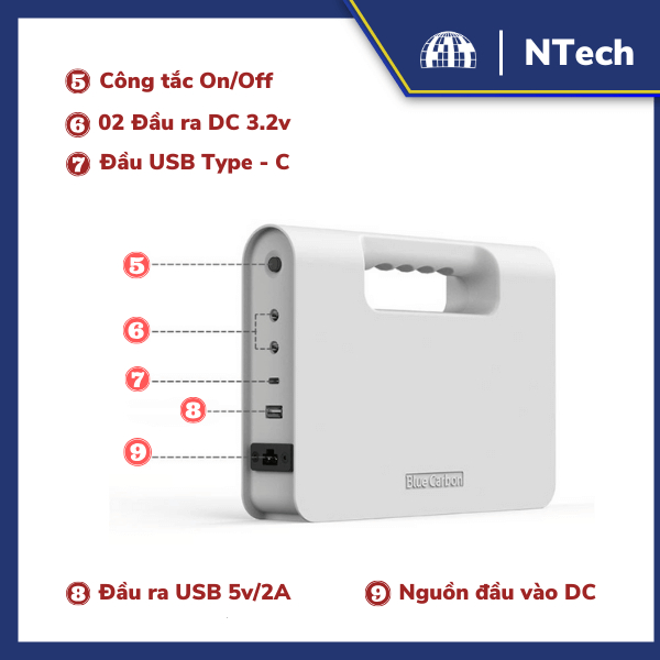 Bộ Lưu Điện Năng Lượng Mặt Trời Blue Carbon BCT-CF1.0 – Đa Năng, Sạc Nhanh