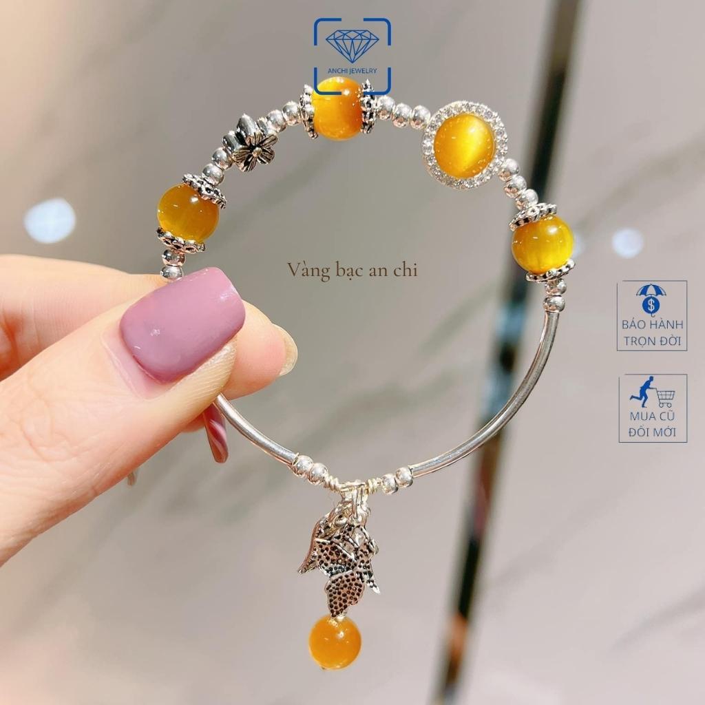 Vòng tay dây charm bạc mix đá mặt trăng moonstone phong thủy, trang sức Anchi jewelry