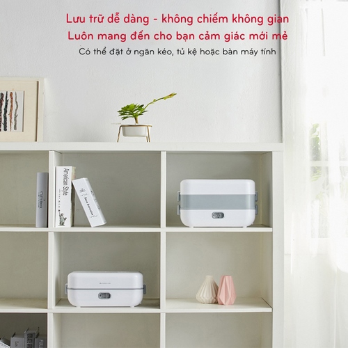 Hộp hâm nóng nồi cơm 1 tầng cắm điện, ủ cơm, thức ăn tiện cho dân văn phòng, nồi ủ nóng thức ăn an toàn khay inox