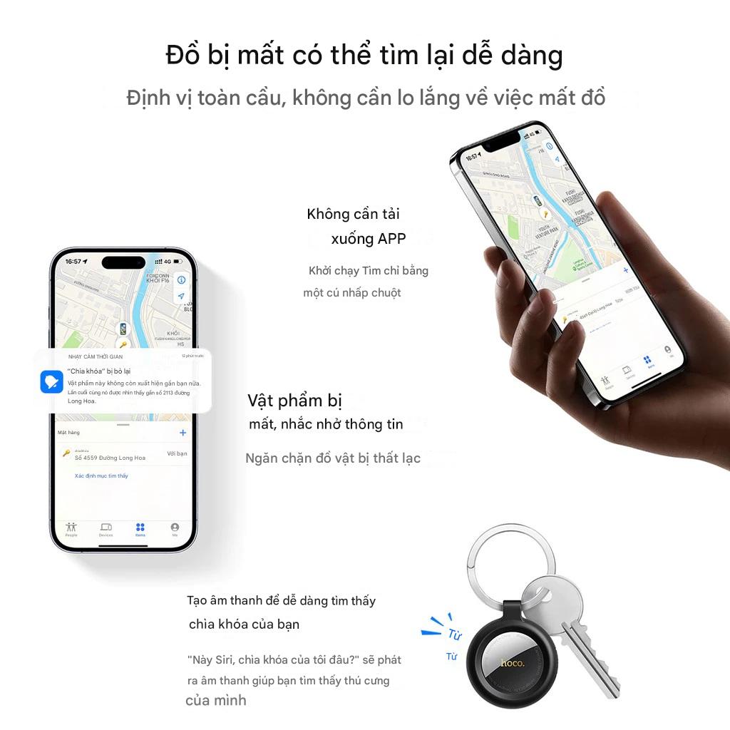 Thiết bị định vị GPS HOCO E100 cho iOS chống thất lạc thông minh không giới hạn khoảng cách, định vị xe, chìa khóa, hành lý, tặng kèm ốp cao su - Hàng chính hãng