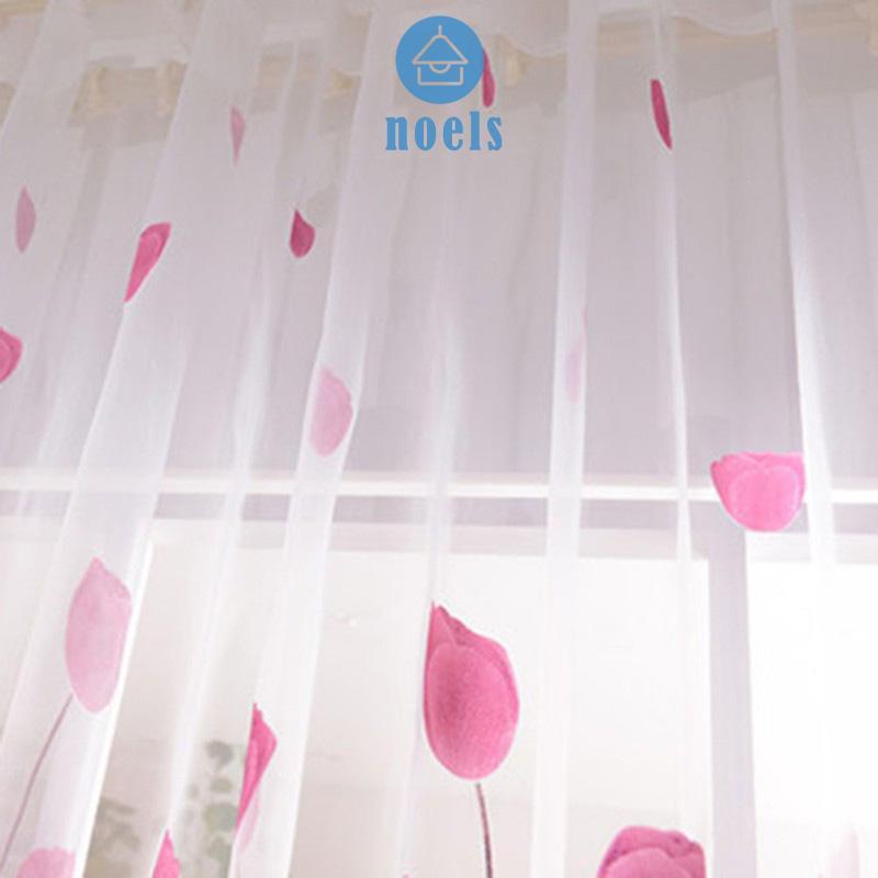 Rèm cửa sổ Vải Voan In Hình Hoa Tulip Kích Thước 200x100cm