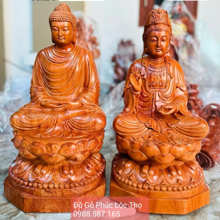 Tượng Phật bà Quan Âm- Phật Ông gỗ hương nguyên khối cao 50cm