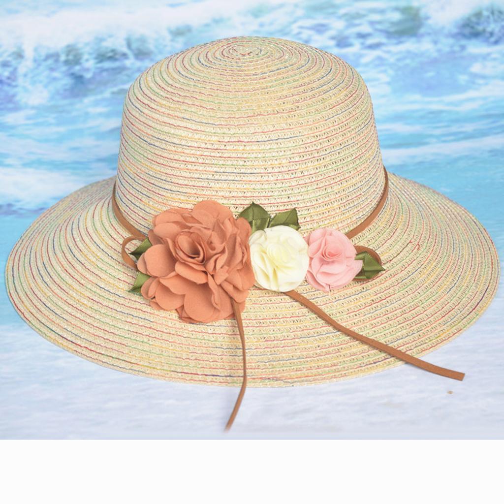 Foldable Sun Hat Beach Cap Flower Floppy Wide Brim Bohemia Cap for Women Ladies