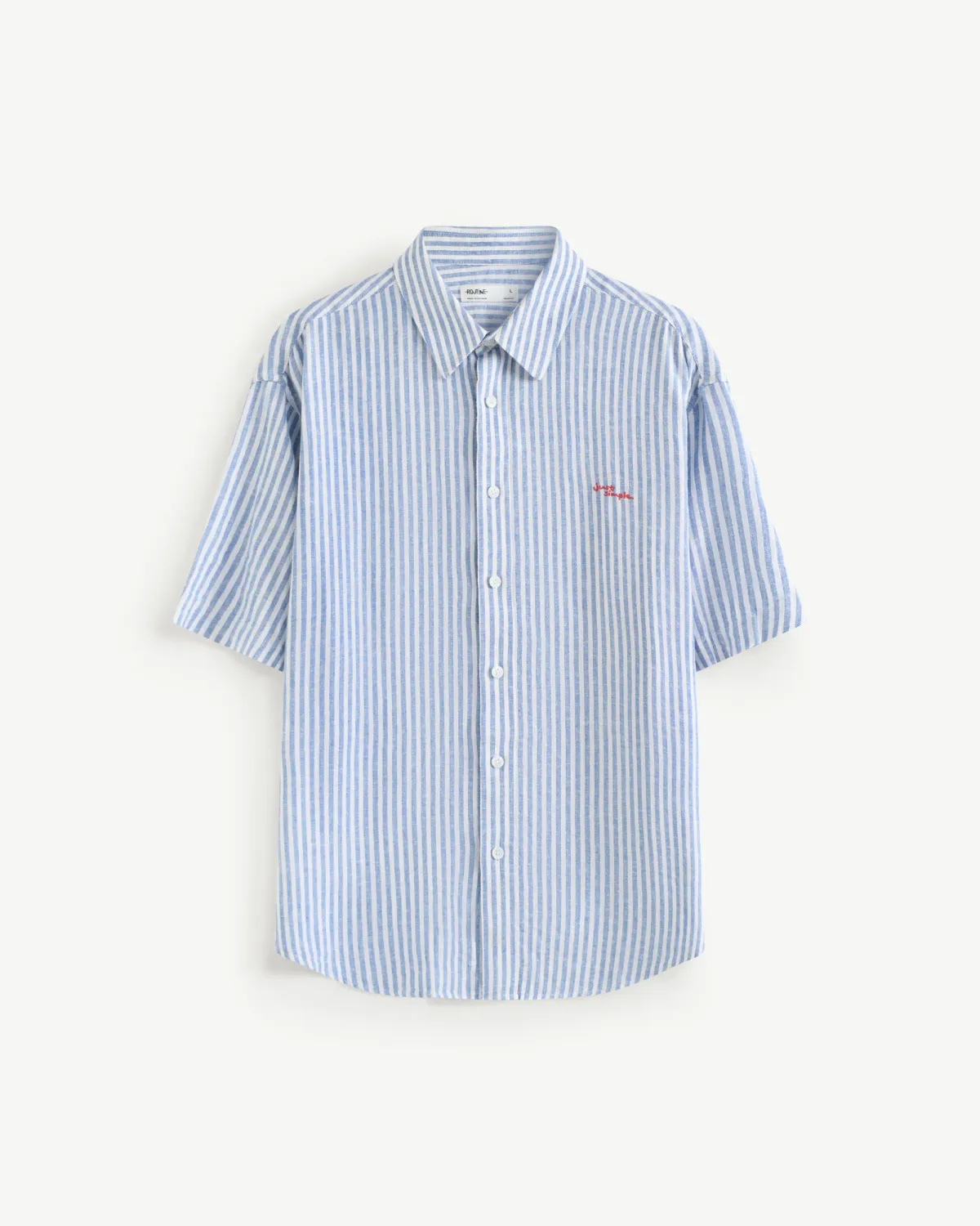 Áo sơ mi tay ngắn nam sọc linen có hình thêu. Form Regular - ROUTINE 10S26SHS005