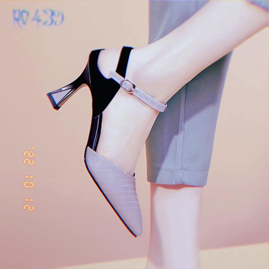 Sandal cao gót nữ da vân, quai da lộn - ROSATA - RO439 - 7F - Tím - HÀNG VIỆT NAM - BKSTORE