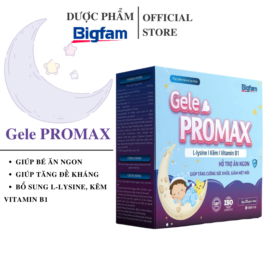 Thực phẩm bảo vệ sức khỏe cho bé gel hỗ trợ ăn ngon GELE PROMAX Bigfam (Hộp 20 gói x 10g)