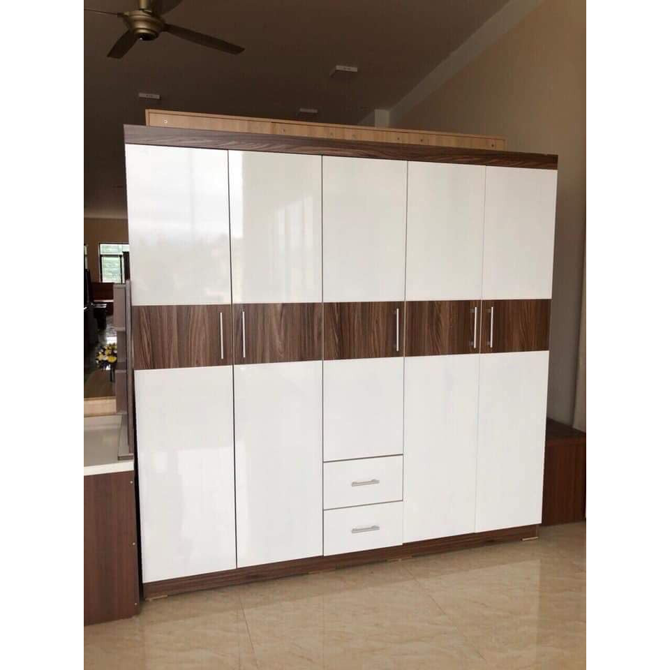 Tủ áo gỗ MDF 5 cánh 2mx2m sơn bóng 2k