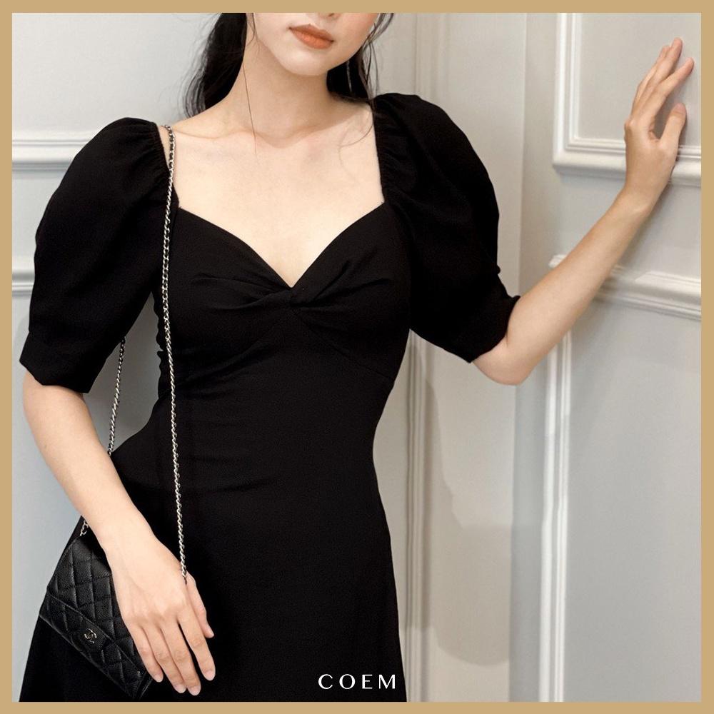 Váy Đầm Nữ Dự Tiệc Dáng Dài Thiết Kế Cup Ngực Tay Phồng Cách Diệu COEM Đầm Tiểu Thư Chất Liệu Linen Phong Cách Cổ Điển