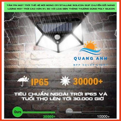 Đèn năng lượng mặt trời solar 100 led siêu sáng cảm biến ánh sáng và chuyển động, chống trộm