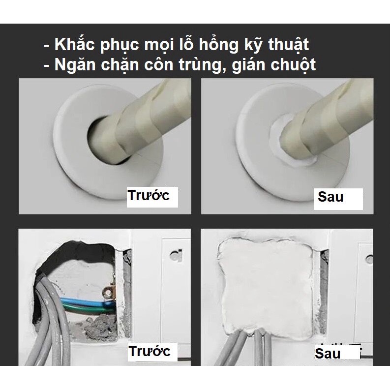 Combo 3 đất sét xi măng dẻo chống thấm cách nhiệt, keo bịt lỗ đi ống máy điều hòa, chống thoát hơi, bịt lỗ chuột côn trùng đi đường ống nước