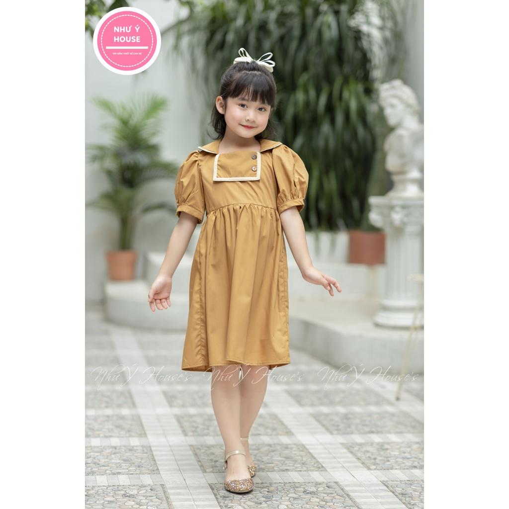 Váy Bé Gái 8-40kg NHƯ Ý HOUSE'S- Đầm Công Chúa, váy trẻ em, hàng thiết kế - váy nâu nẹp xám - 8-40kg