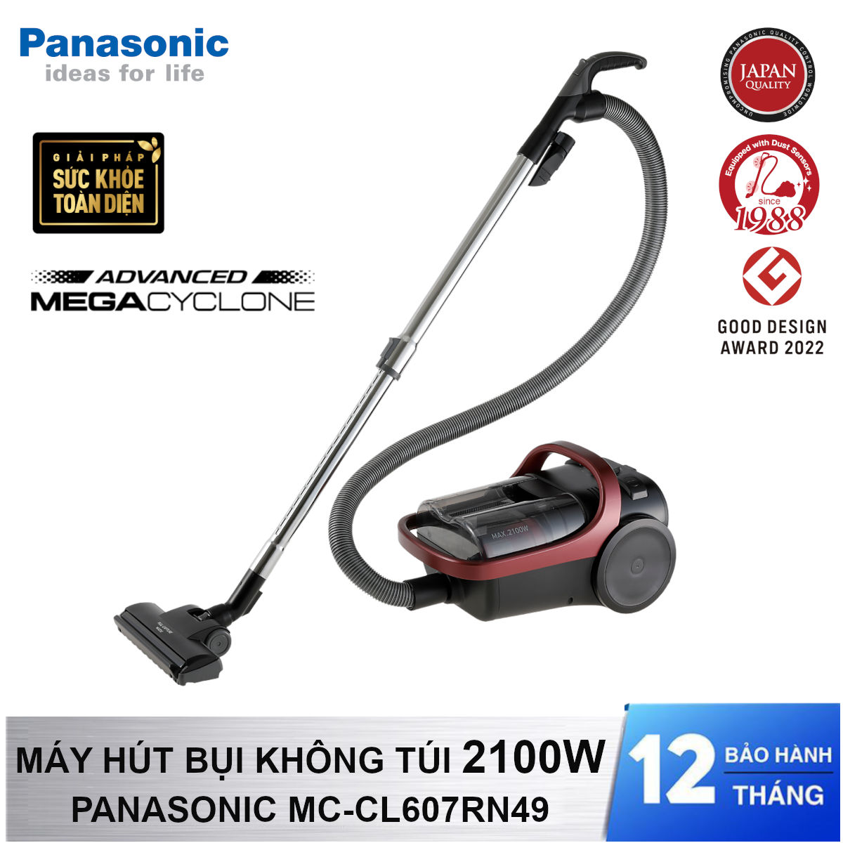 Máy hút bụi dạng hộp có khí xả sạch Panasonic MC-CL607RN49 công suất 2100W - Hàng chính hãng