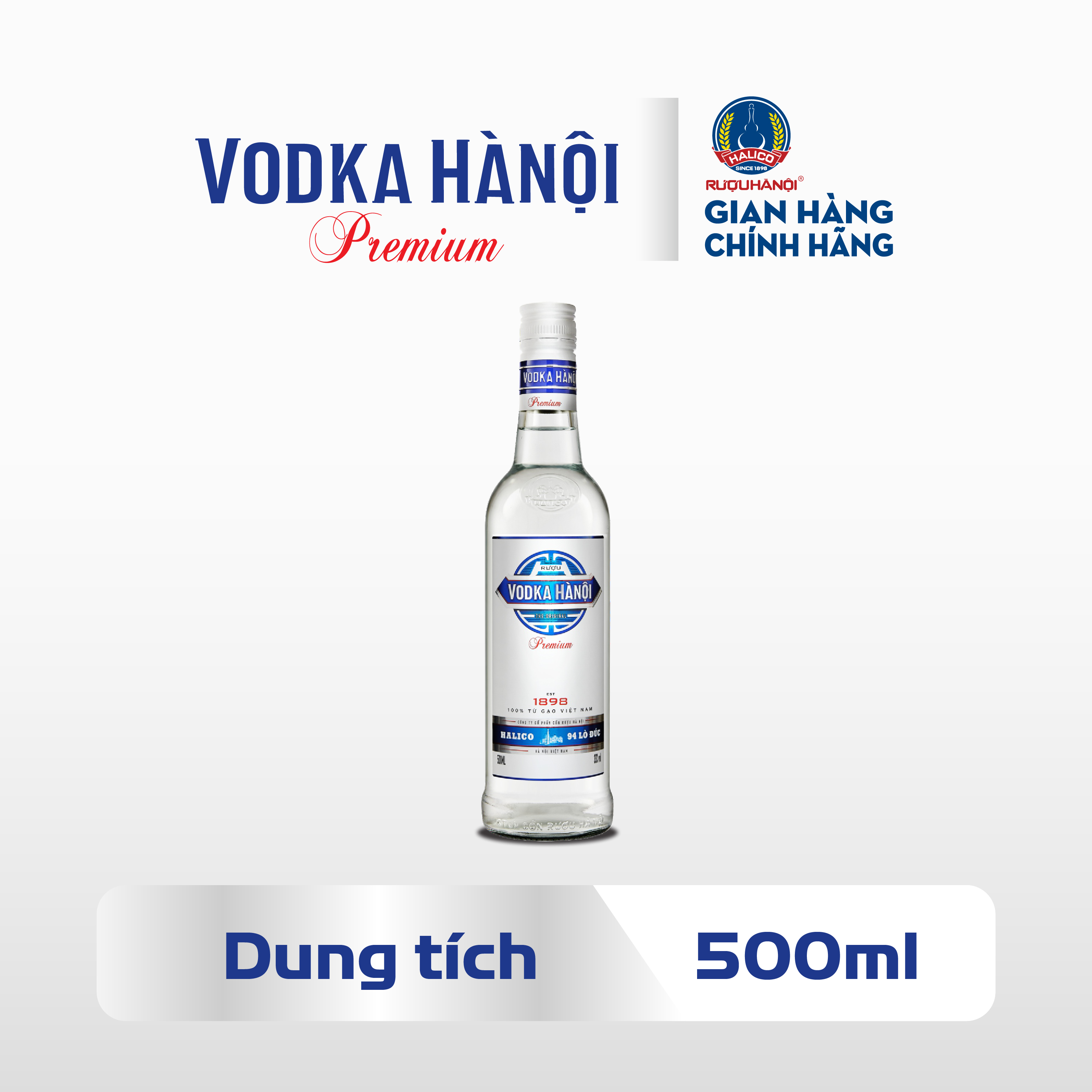 Rượu Vodka Hà Nội Premium HALICO nồng độ 33% chai 500ml không kèm hộp