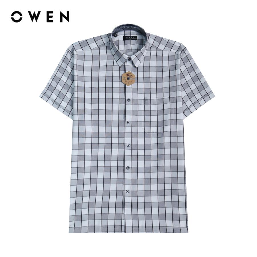 OWEN - Áo sơ mi ngắn tay Ghi trắng Kẻ caro Café AB230108NT