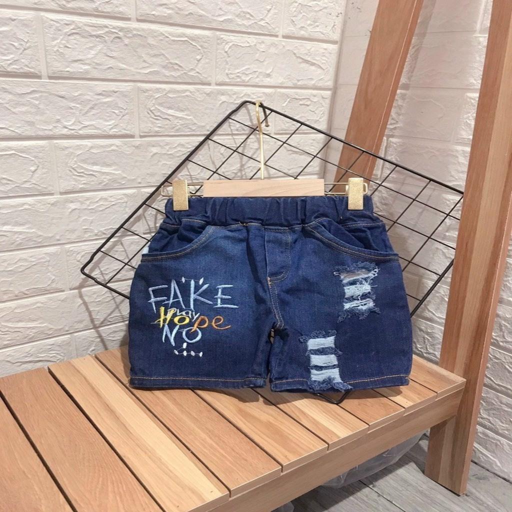 Quần jean bé trai, Quần Bò Đùi Thêu F A K E Cho Bé Trai Bé Gái Mặc Đều Xinh - SUMO KIDS