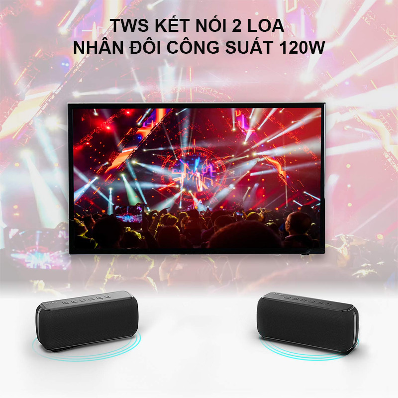 Loa Bluetooth 5.0 Không Dây ngoài trời, Loa Siêu Trầm HiFi Chống Nước Thể Thao 60W - Hàng Chính Hãng PKCB92