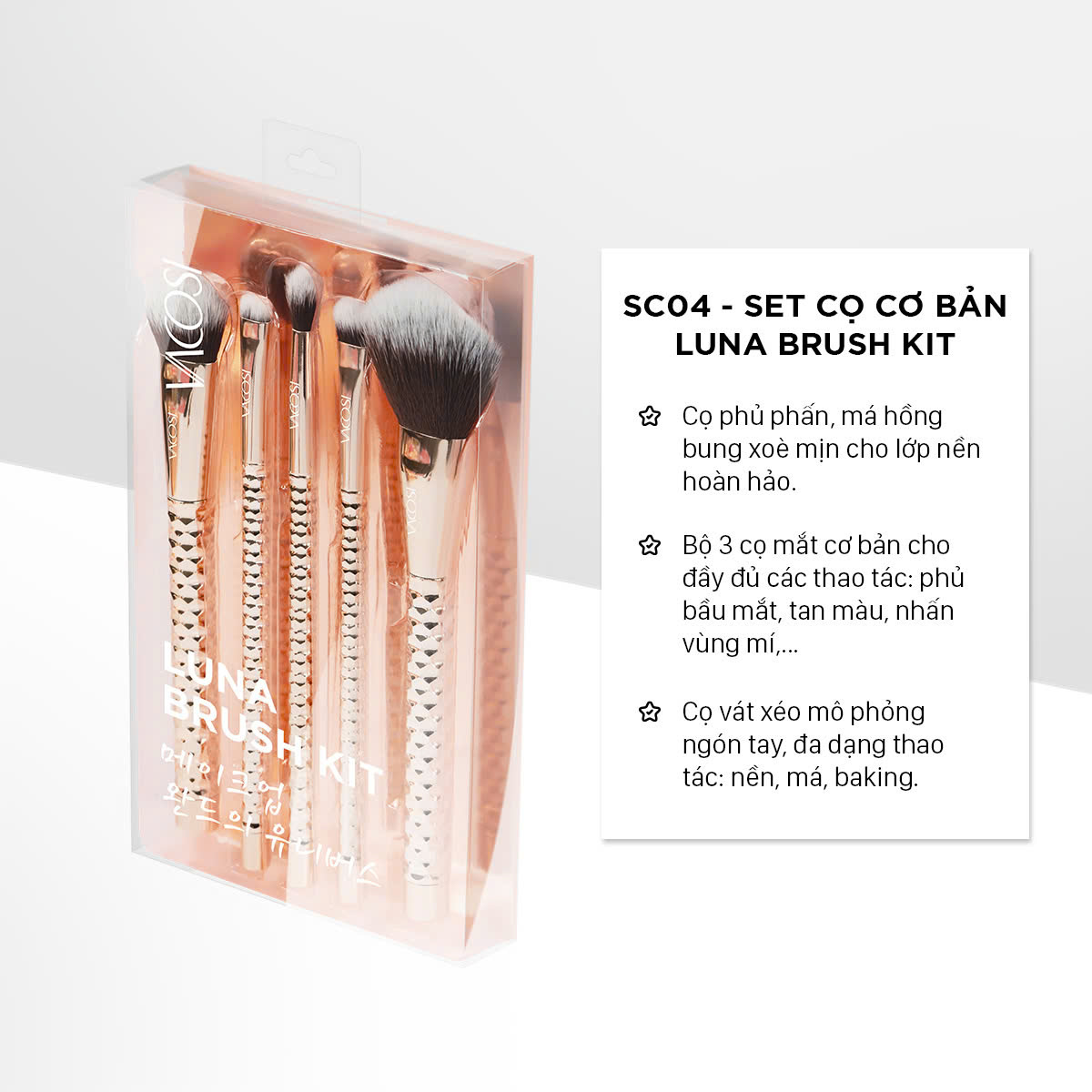 SC04 - BỘ KIT 5 CỌ CƠ BẢN VACOSI, PHIÊN BẢN GOLDEN DRAGON - LUNA THE FACE &amp; EYES BRUSH KIT, 5PCS