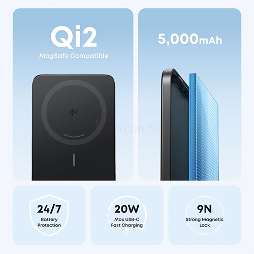 Sạc dự phòng Anker MagGo Nano Power Bank Card-Like Slim Magnetic 1C 15W 5000mAh A1665 - Hàng chính hãng