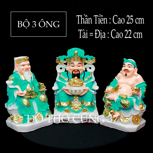 [ BỘ 3 ÔNG - XANH NGỌC ĐẬM ] THẦN TÀI +THỔ ĐỊA +THẦN TIỀN [ COMPOSITE + BỘT ĐÁ ]