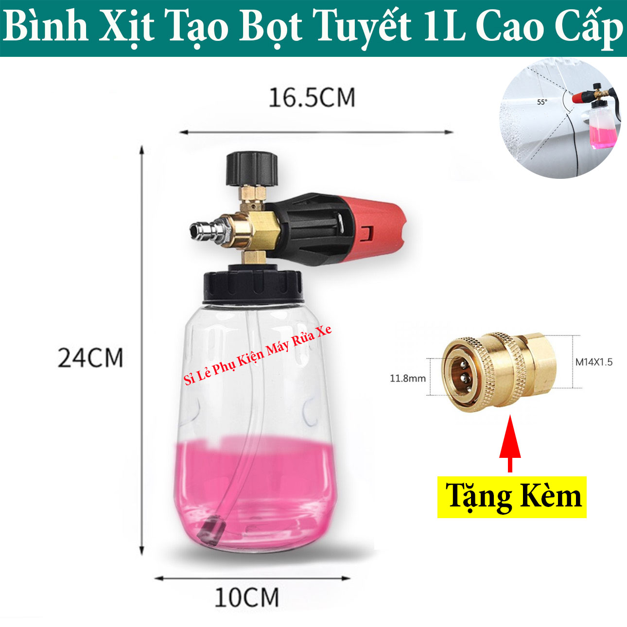 [ Tặng Khớp Nối Nhanh ] Bình phun xịt tạo bọt tuyết foam cao cấp 1 lít gắn vòi phun xịt rửa cho máy rửa xe áp lực cao