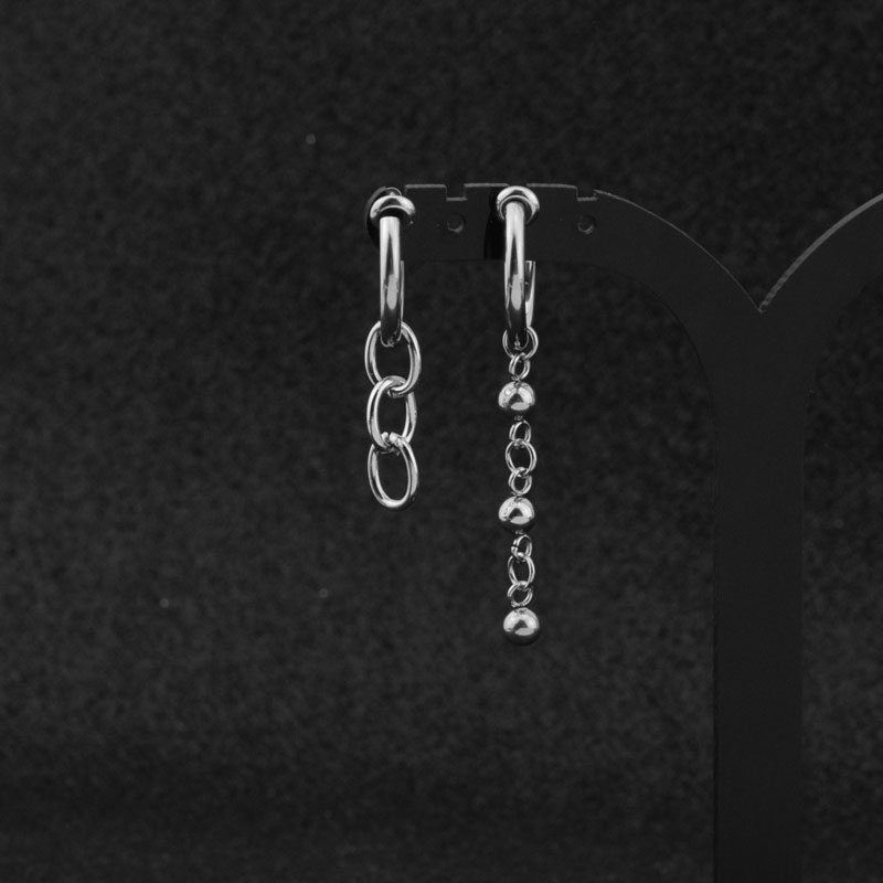 Bông tai unisex sợi mắt xích mix hạt khuyên tai unisex