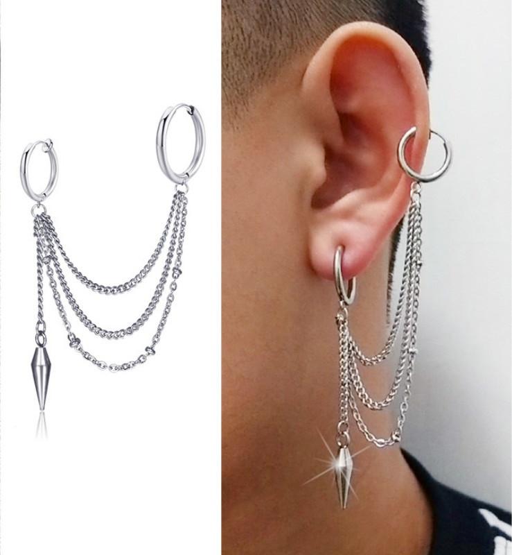 Bông Tai Nam Nữ Tua Rua Đã Bấm Hay Chưa Bấm Tai Đều Đeo Được Chất Liệu Thép Titan Ko Đen TT 2317 - 1 Chiếc