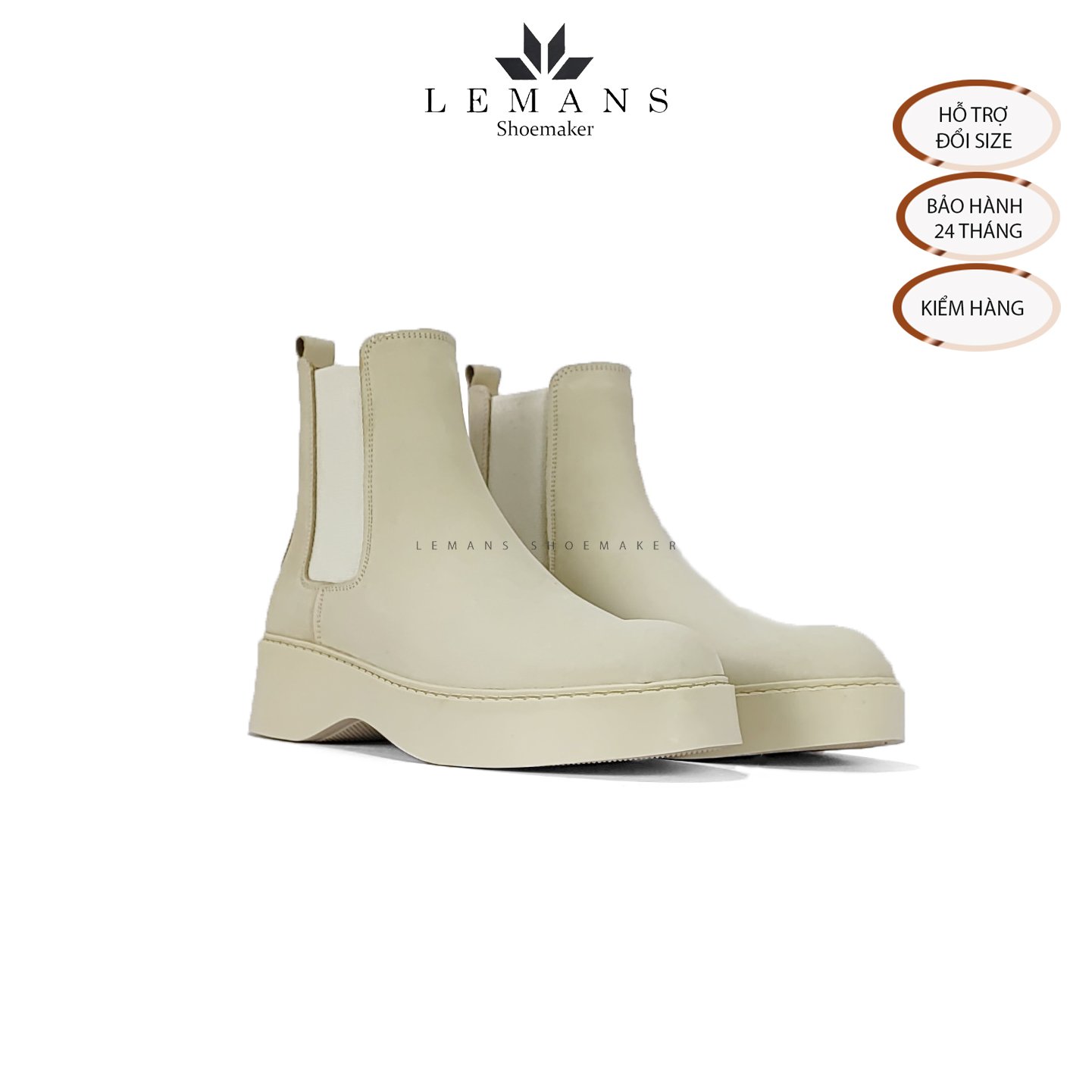 The Breakthrough Chunky CHELSEA Boots Tan da Nubuck Lemans - BST độc quyền, đế cao 6cm Full cao su nguyên khối Bảo hành 24 tháng