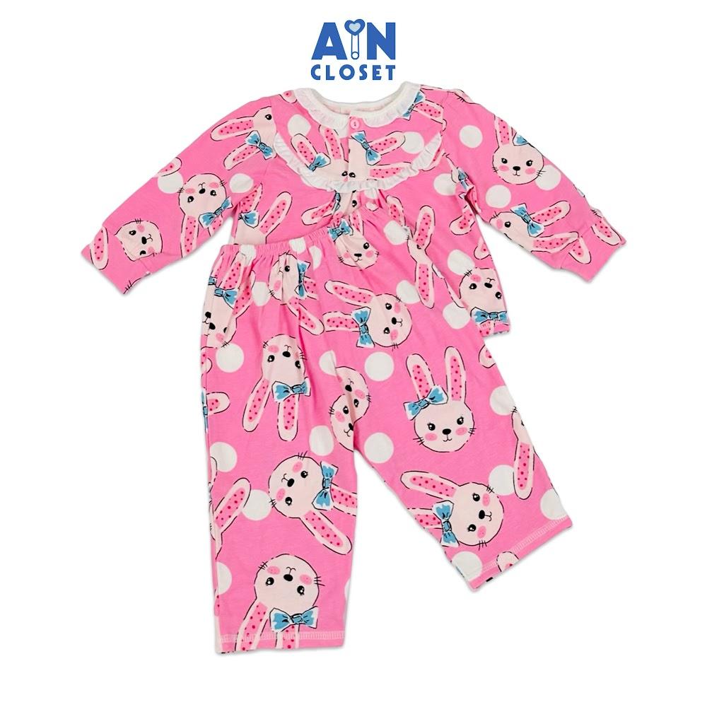 Bộ quần áo Dài bé gái họa tiết Thỏ Tai Dài Trắng nền hồng thun cotton - AICDBGJSLSF5 - AIN Closet