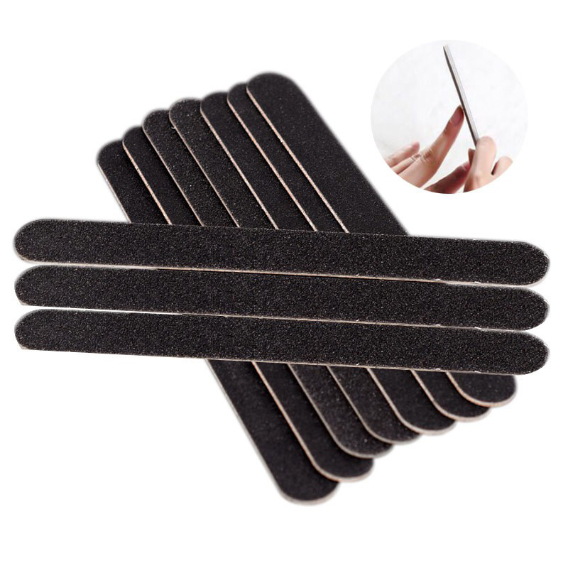 Bộ 10 cây dũa móng tay 2 mặt bằng giấy ráp đen có thể chùi rửa kích thước 17.8x2x0.4cm