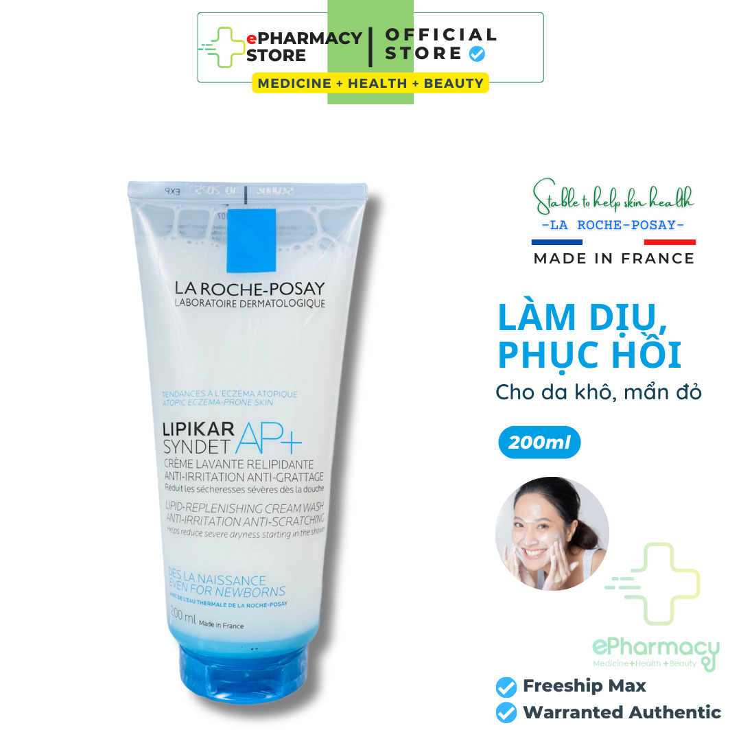 LAROCHEPOSAY Sữa Rửa Mặt Sữa Tắm Lipikar Syndet AP+ Cream Wash cho da khô nhạy cảm, mẫn ngứa