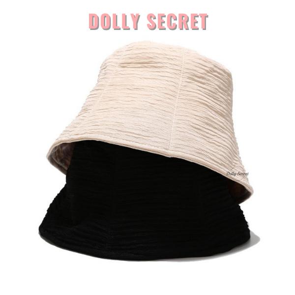 Mũ bucket tai bèo vải xô Hàn vành cụp chống nắng chất cotton dập nổi DOLLY SECRET M03