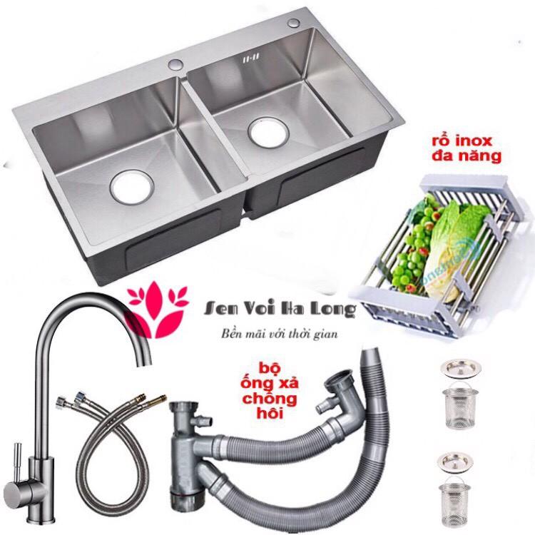 Combo Chậu Rửa Bát 2 HỐ BẰNG INOX SUS 304 KOREA ĐÚC và Vòi NÓNG LẠNH 304 - HÀNG CHUẨN