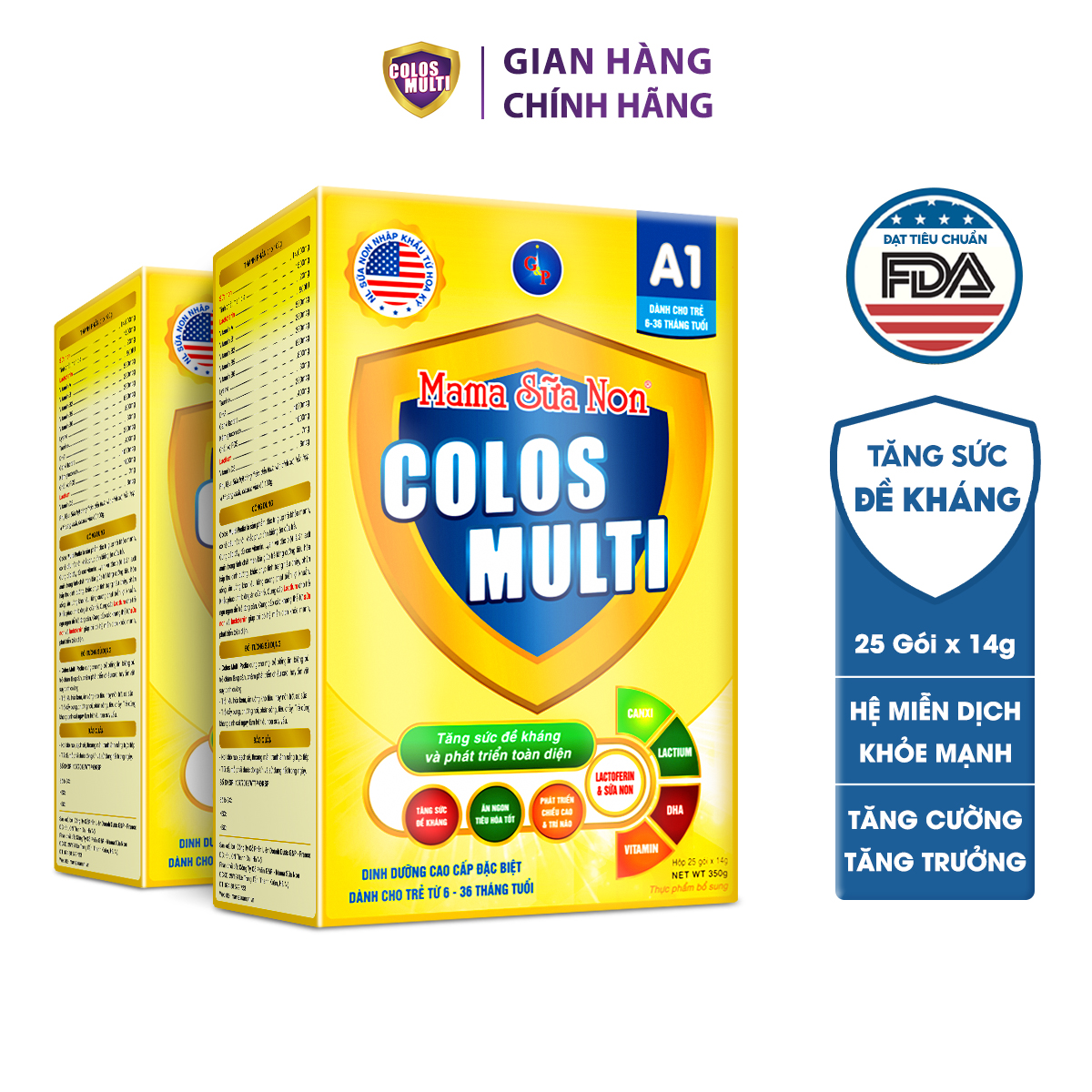 Combo 2 hộp Sữa non Colosmulti A1 hỗ trợ tăng cường sức đề kháng cho trẻ hộp 25 gói x14g