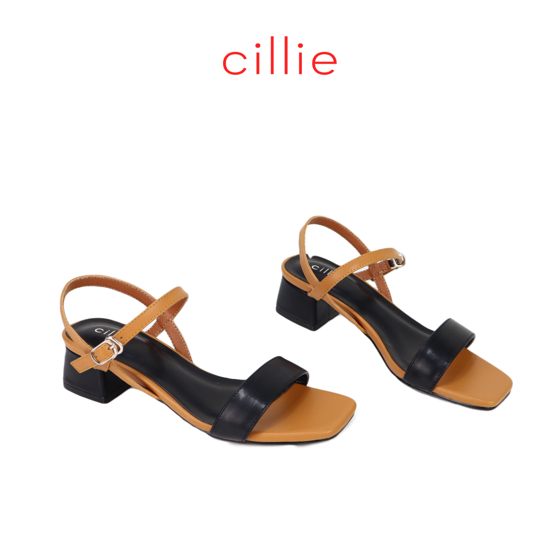 Giày sandal nữ quai ngang phối màu cao 5cm Cillie 1220