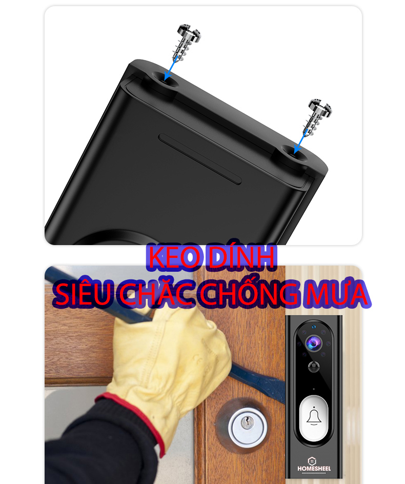 Chuông cửa Camera Smart Homesheel Doorbell 007C - Màu đen - Hàng chính hãng