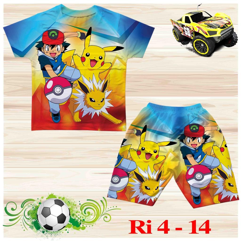 Đồ bộ cộc tay cho bé trai hình truyện Pokemon size 18-36KG chất thun lạnh Thái mát