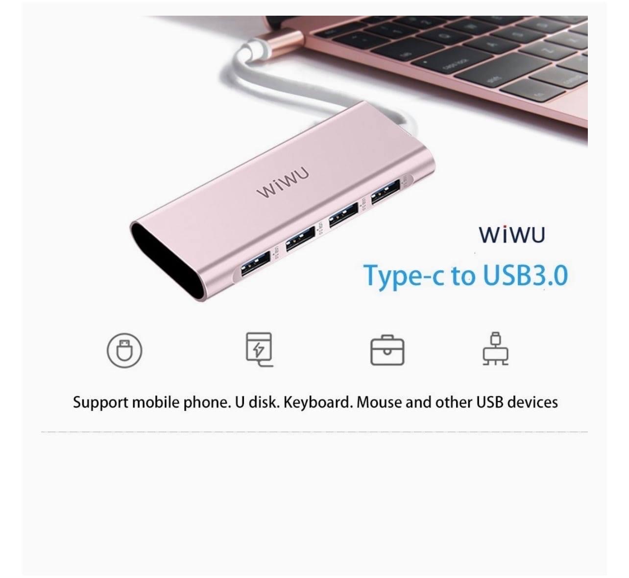 Hub WiWu Alpha 4 in 1 A440 Cổng phụ Biến Một USB-C Chuyển Vào Bốn Cổng USB 3.0, Thiết Kế Mỏng Nhẹ - Hàng Chính Hãng